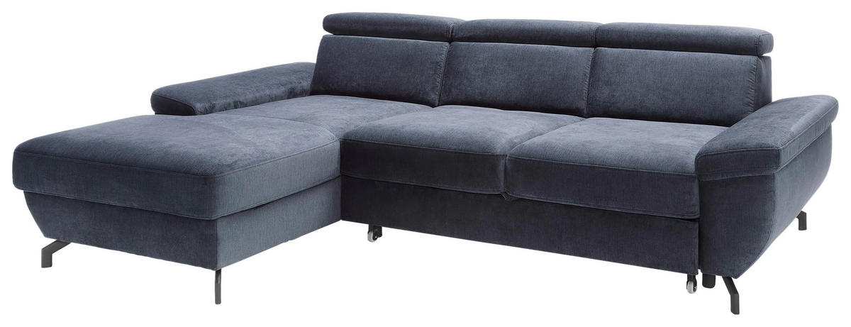 ECKSOFA RIMA Dunkelblau Velours  - Silberfarben/Dunkelblau, MODERN, Textil/Metall (182/262cm) - Trendmanufaktur