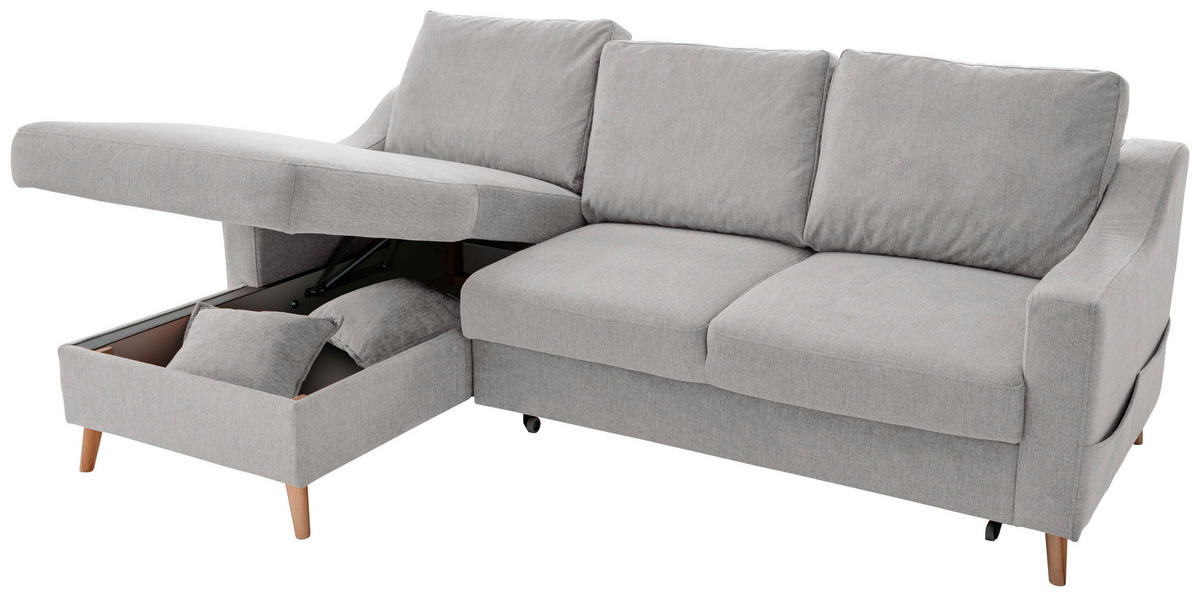 ECKSOFA in Chenille Grau  - Naturfarben/Grau, MODERN, Holz/Textil (150/228cm) - Livetastic