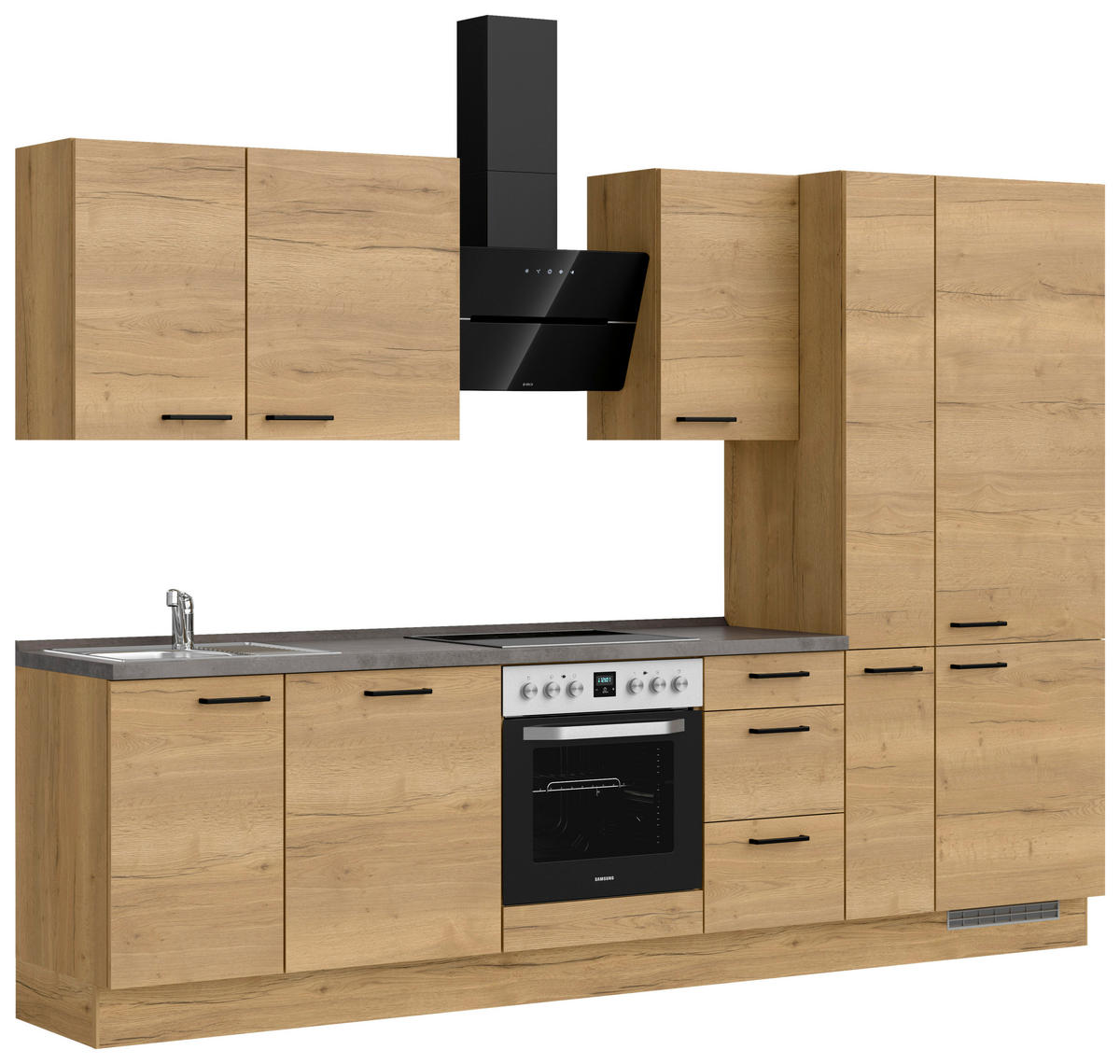 KÜCHENLEERBLOCK 300 cm   in Eichefarben, Schieferfarben  - Schieferfarben/Eichefarben, MODERN, Holzwerkstoff/Metall (300cm) - Nobilia