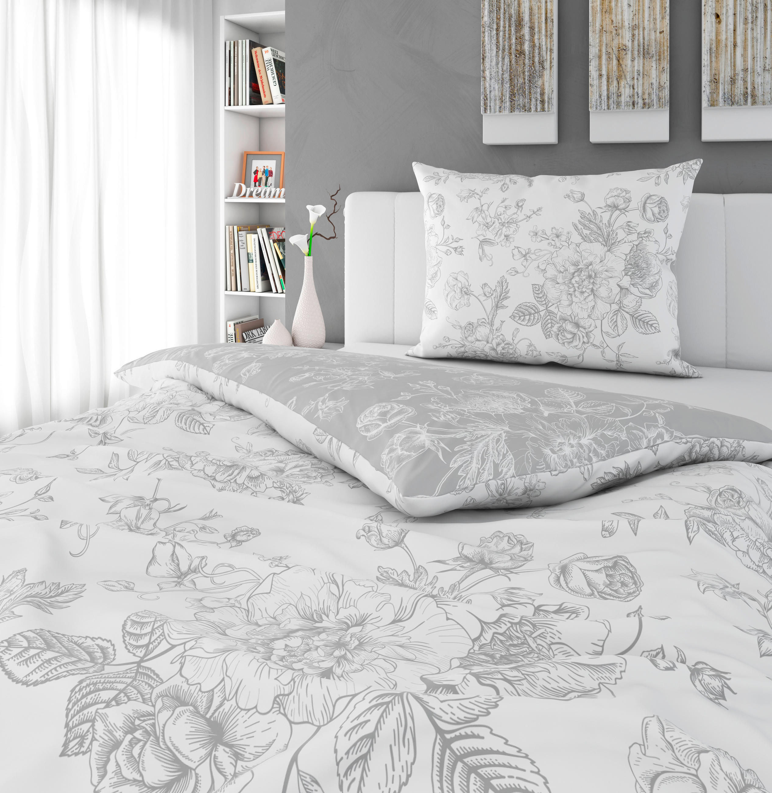 OBOJSTRANNÁ POSTEĽNÁ BIELIZEŇ, satén, sivá, biela, 140/220 cm - sivá/biela, Konventionell, textil (140/220cm) - Esposa