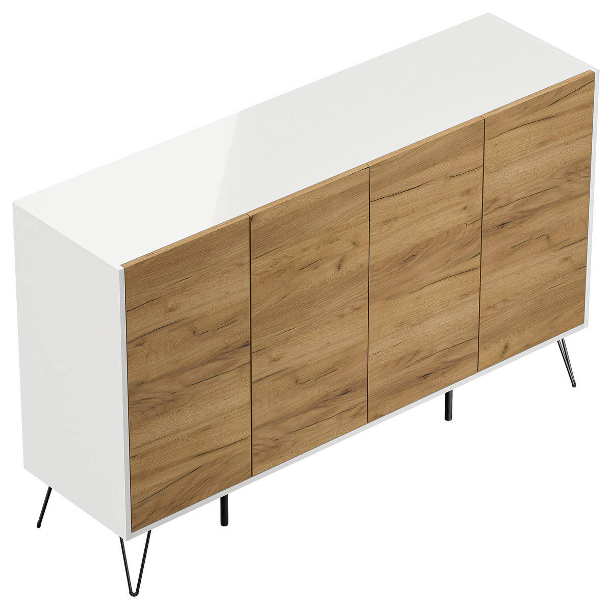 SIDEBOARD Posseik Industrial 155/93,6/42 cm  - Eichefarben/Weiß Hochglanz, Design, Holzwerkstoff/Metall (155/93,6/42cm) - P & B