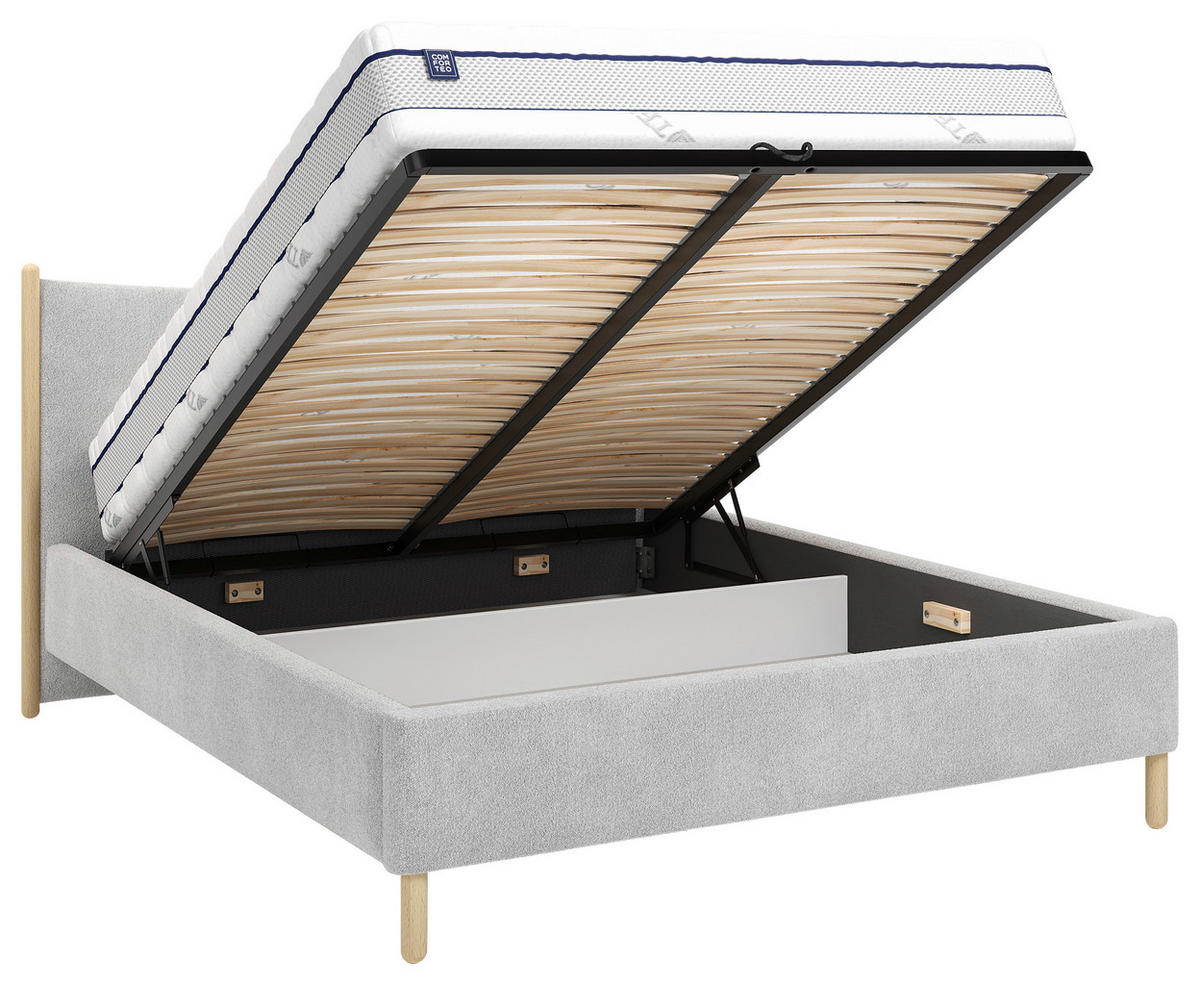 POLSTERBETT 180/200 cm,  in Grau, gepolstertes Kopfteil, Lattenrost, Bettkasten,  - Buchefarben/Grau, MODERN, Holz/Holzwerkstoff (180/200cm) - MID.YOU