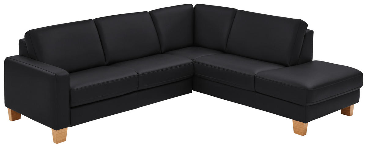 ECKSOFA in Echtleder Schwarz  - Eiche Bianco/Schwarz, Konventionell, Leder/Holz (257/235cm) - Valdera