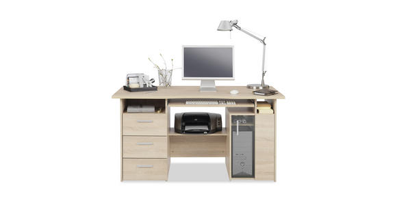 COMPUTERTISCH 144/67/76 cm - Silberfarben/Sonoma Eiche, KONVENTIONELL, Glas/Holzwerkstoff (144/67/76cm) - Venda