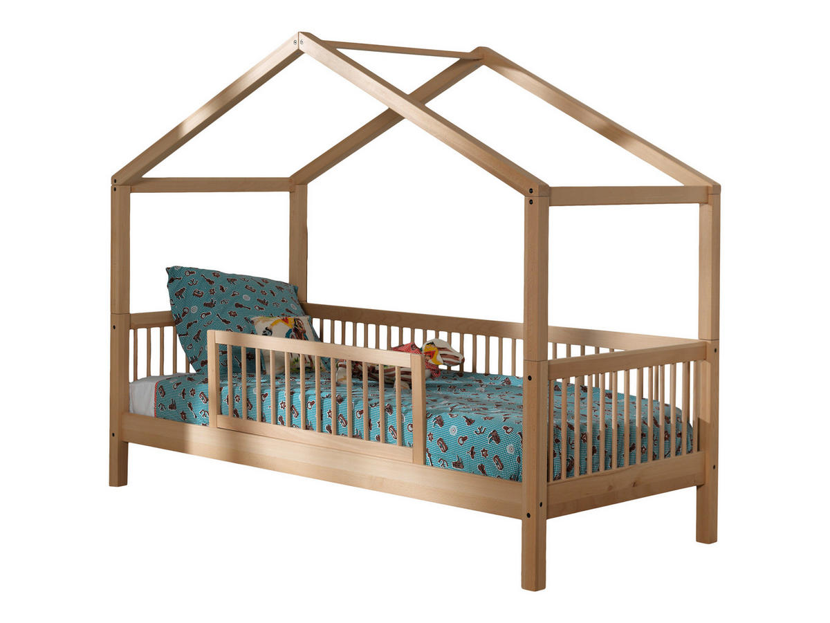 HAUSBETT 90/200 cm,  in Buchefarben, Absturzsicherung, Rollrost  - Buchefarben/Naturfarben, MODERN, Holz (90/200cm) - Vipack
