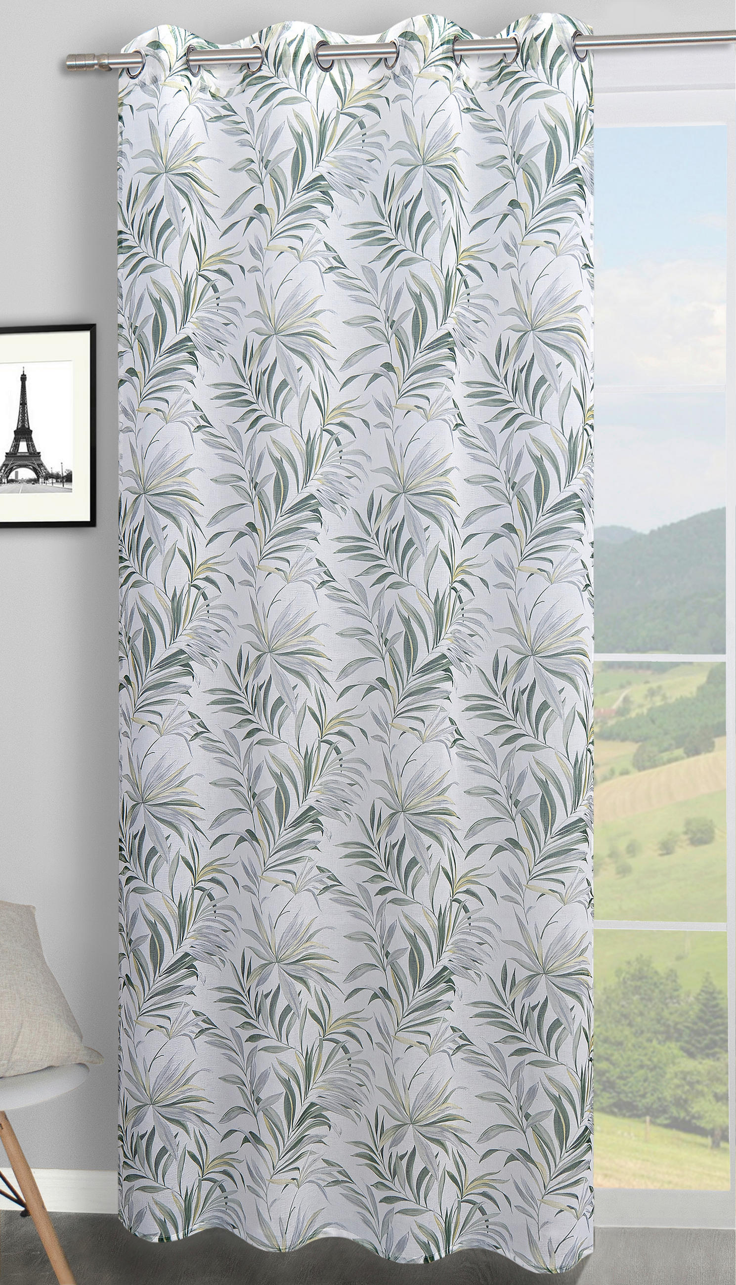 ÖSENSCHAL DIGITAL BEDRUCKT halbtransparent 140/245 cm   - Weiß/Grün, Natur, Textil (140/245cm)