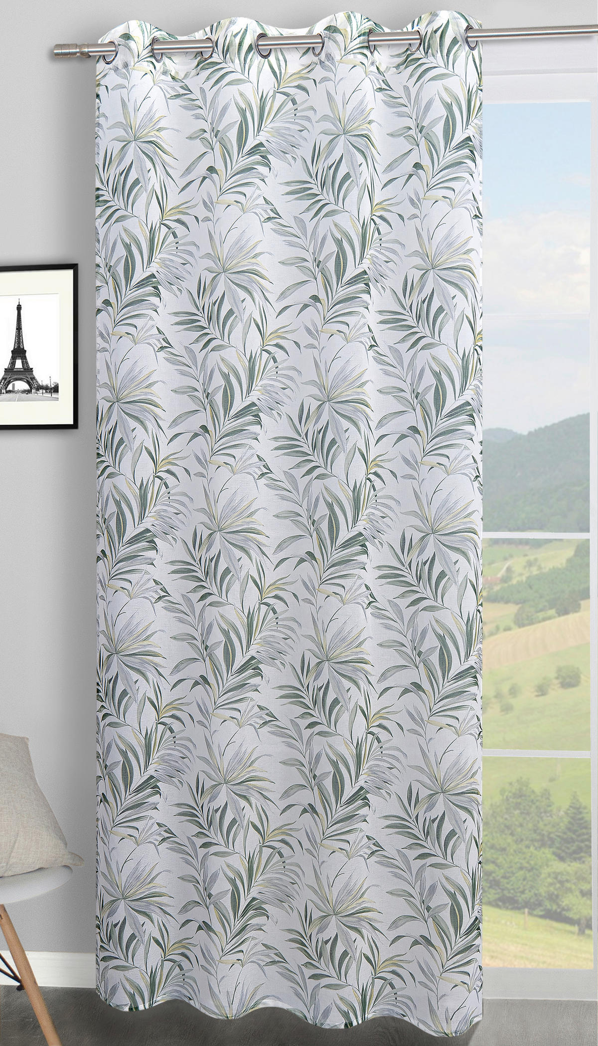 ÖSENSCHAL DIGITAL BEDRUCKT halbtransparent 140/245 cm   - Weiß/Grün, Natur, Textil (140/245cm)