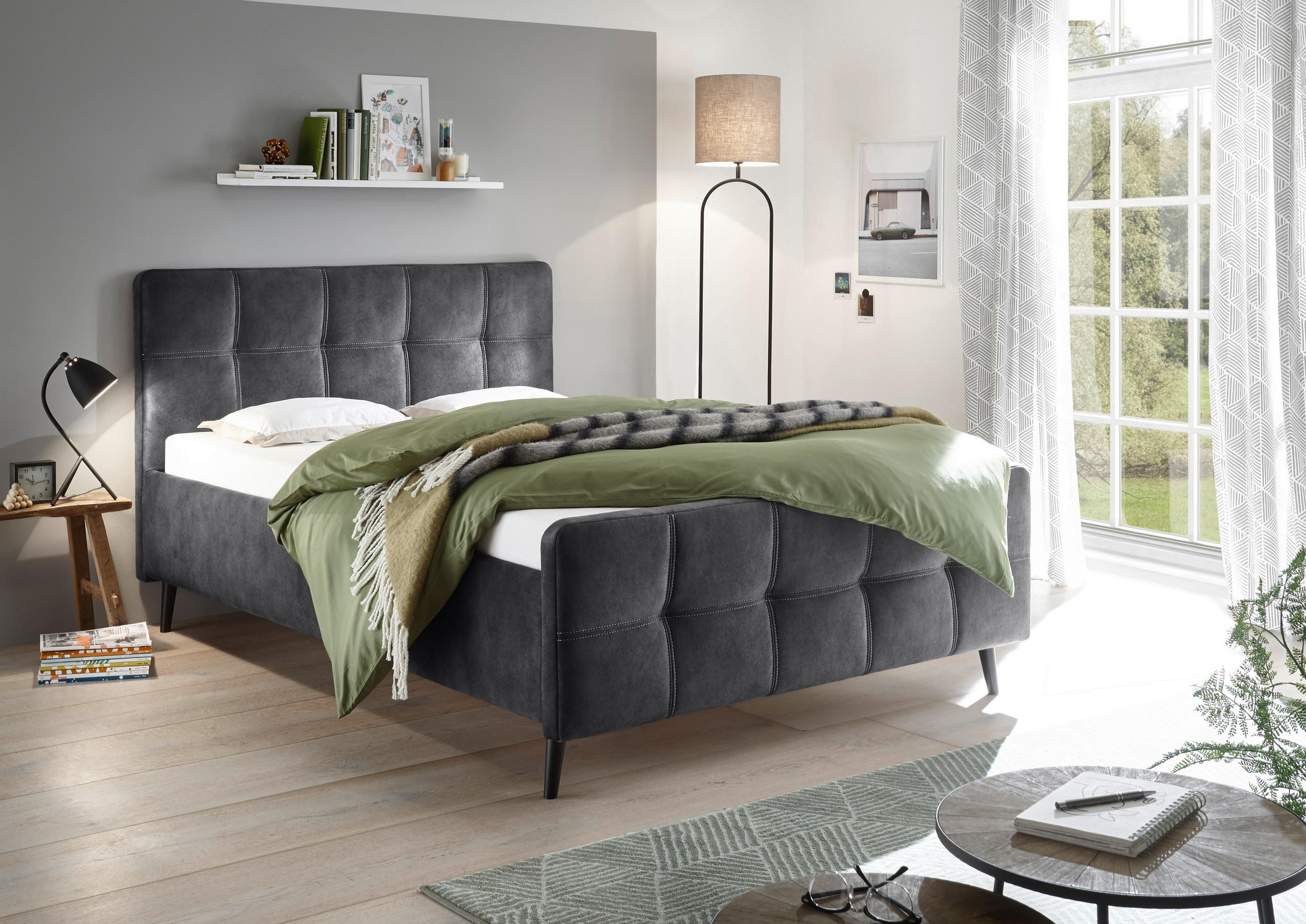 POLSTERBETT 140/200 cm  in Anthrazit  - Anthrazit/Schwarz, Basics, Holz/Textil (140/200cm) - MID.YOU