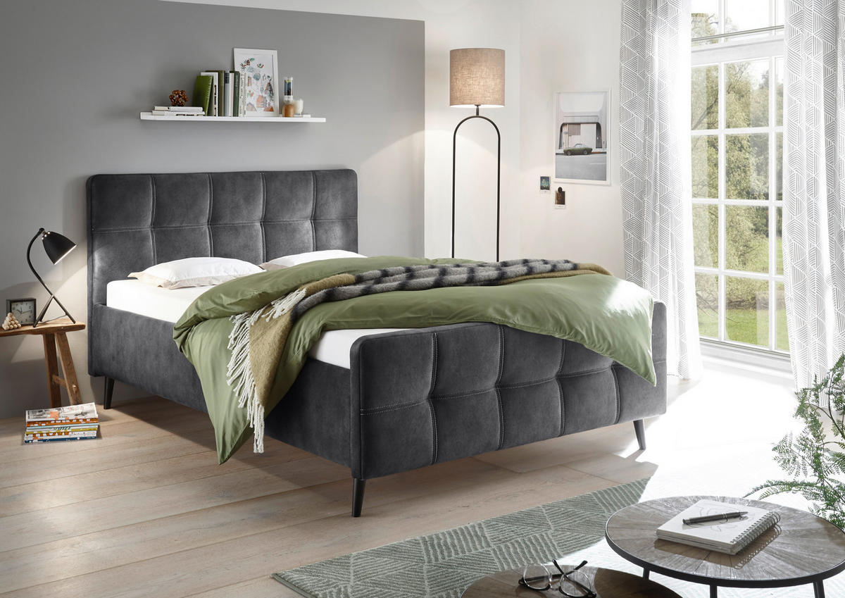 POLSTERBETT 140/200 cm  in Anthrazit  - Anthrazit/Schwarz, Basics, Holz/Textil (140/200cm) - MID.YOU