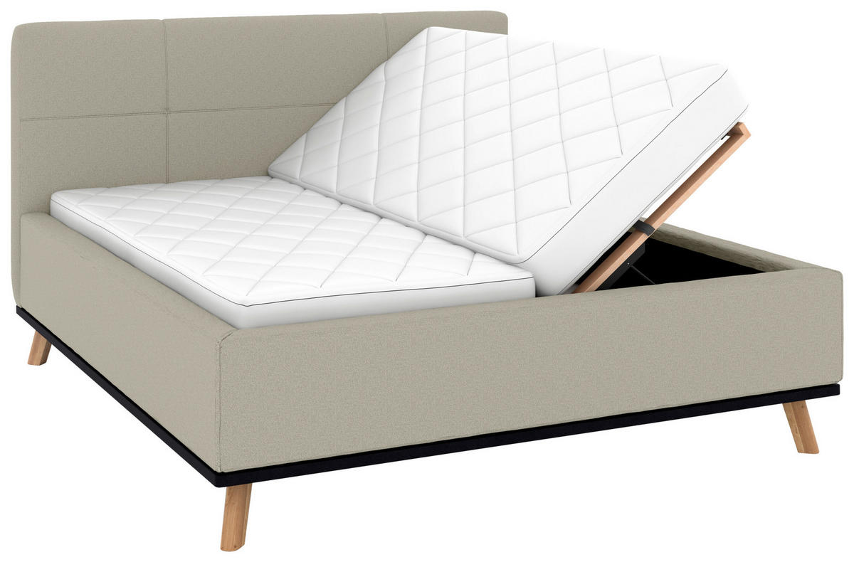 POLSTERBETT 160/200 cm,  in Hellgrau, Matratze, Lattenrost, Bettkasten, H2 + H3 = mittel + fest  - Eichefarben/Hellgrau, Design, Holz/Textil (160/200cm) - Musterring