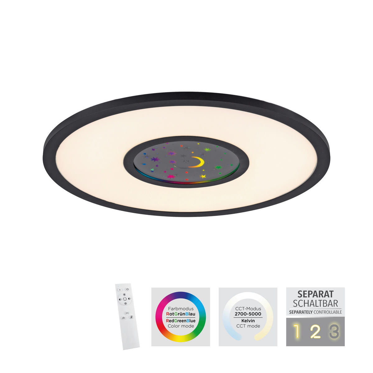 STROPNA LED-SVETILKA  Astro 23 W/2000 lm/2700-5000 K/230 V/ - črna, Trend, kovina/umetna masa (40/40/4,5cm)