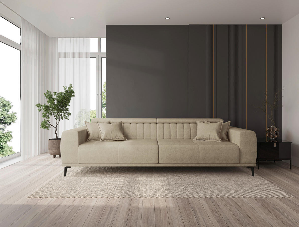 BIGSOFA Webstoff Beige  - Beige/Schwarz, KONVENTIONELL, Textil/Metall (280/80/110cm) - Carryhome