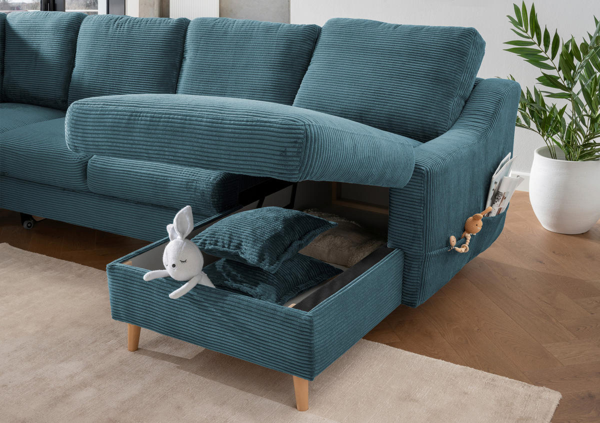 WOHNLANDSCHAFT in Cord Petrol  - Petrol/Naturfarben, KONVENTIONELL, Holz/Textil (200/301/150cm) - P & B