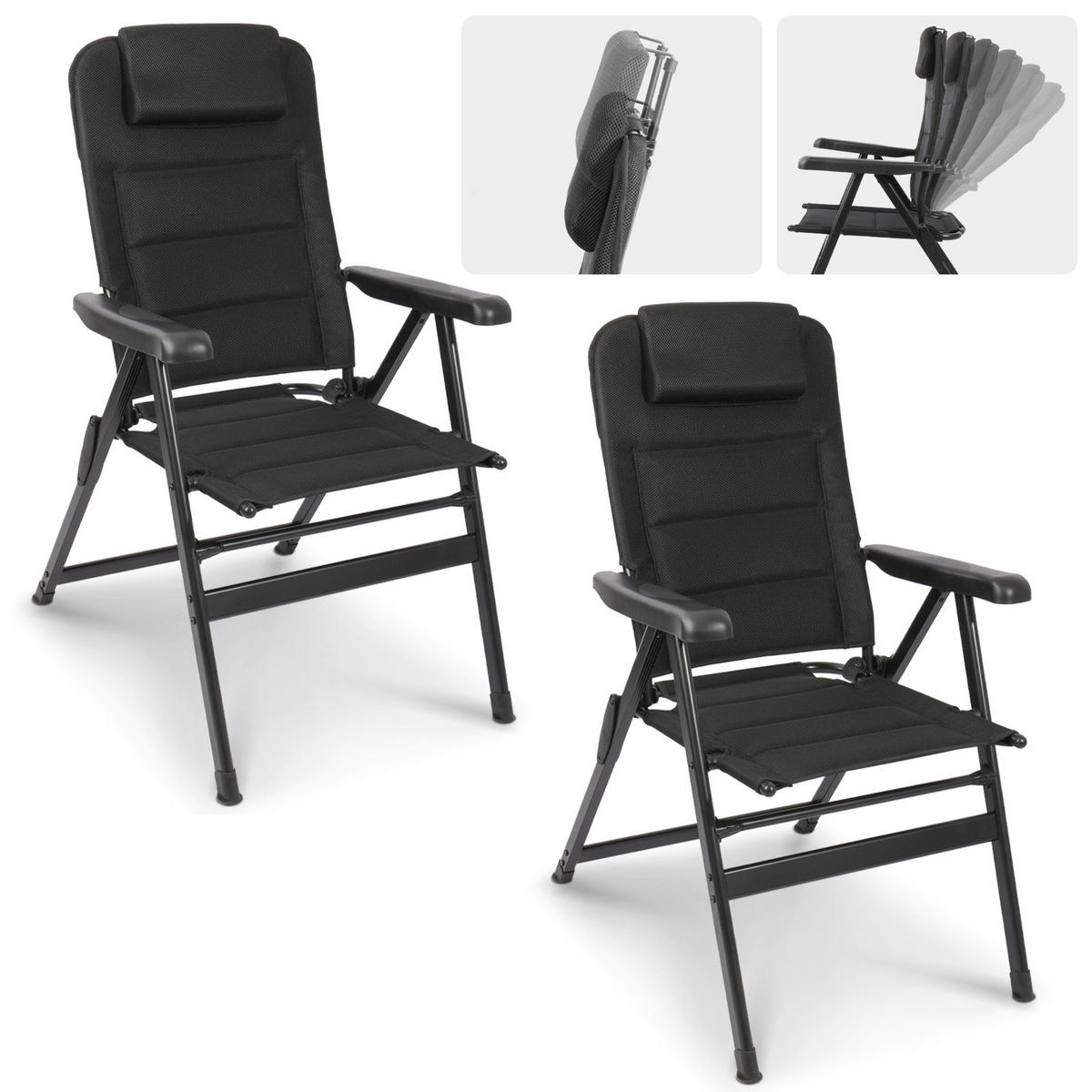 CAMPINGSESSEL-SET in  - Schieferfarben/Schwarz, Basics, Textil/Metall (62/112/77cm) - Modante