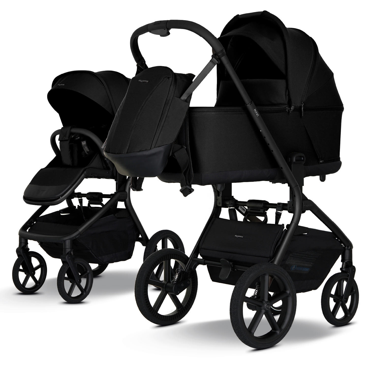 KOMBIKINDERWAGEN MAVI 2in1  - Schwarz, Trend, Textil/Metall (92/55/110.5cm) - My Junior