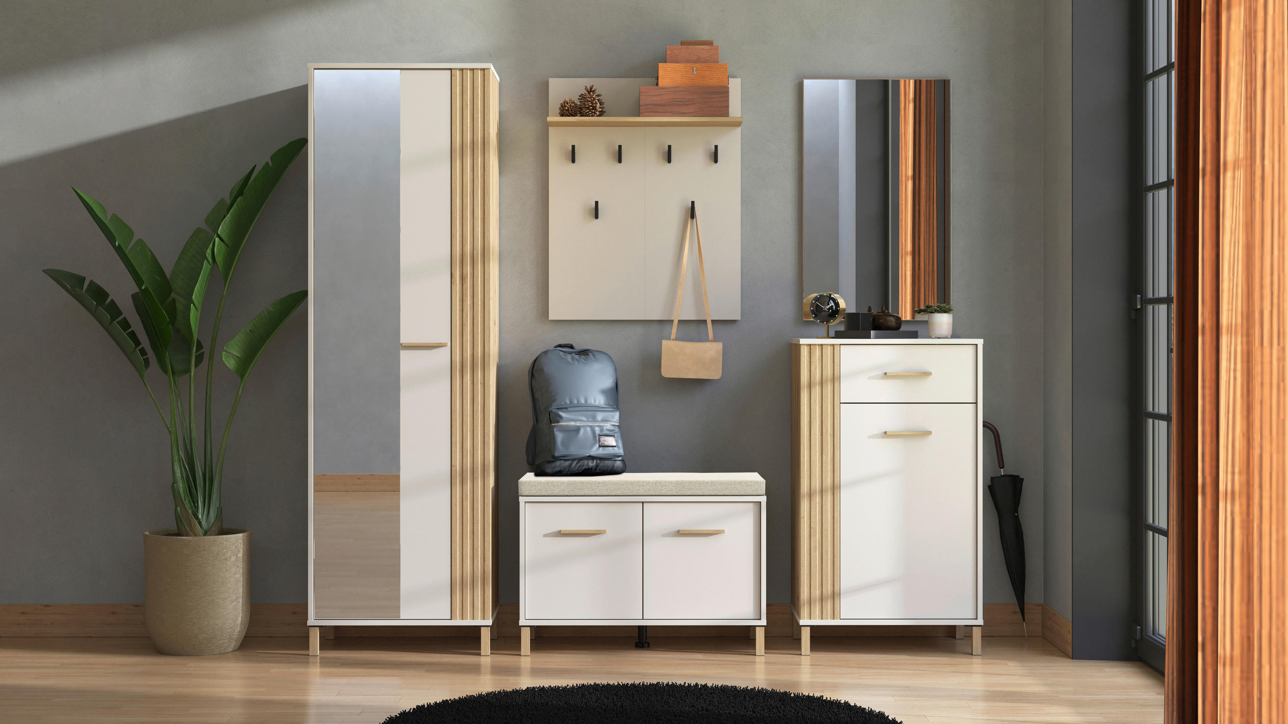 GARDEROBE 5-teilig  in 220/192,5/40 cm  - Kaschmir/Eiche Artisan, Basics, Glas/Holzwerkstoff (220/192,5/40cm) - Carryhome