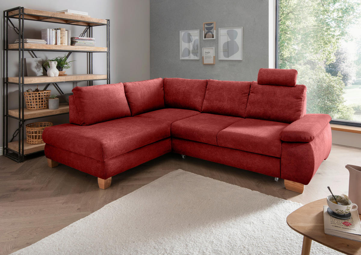 ECKSCHLAFSOFA in Chenille Rot  - Wildeiche/Rot, Modern, Holz/Textil (206/261cm) - Livetastic