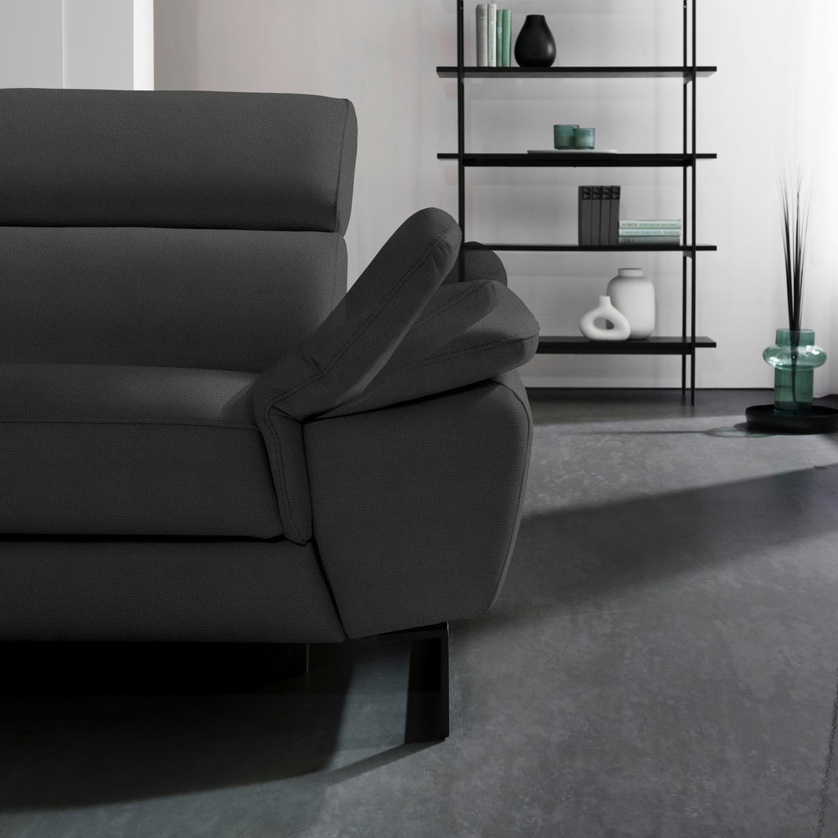 ECKSOFA in Echtleder Anthrazit  - Anthrazit/Schwarz, Design, Leder/Metall (281/225cm) - Celina Home