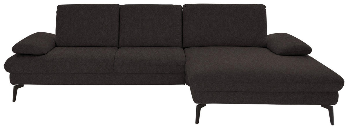 ECKSOFA Dieter Knoll in Chenille, Mikrofaser Mokka  299/157 cm  - Schwarz/Mokka, Design, Textil/Metall (299/157cm) - Dieter Knoll