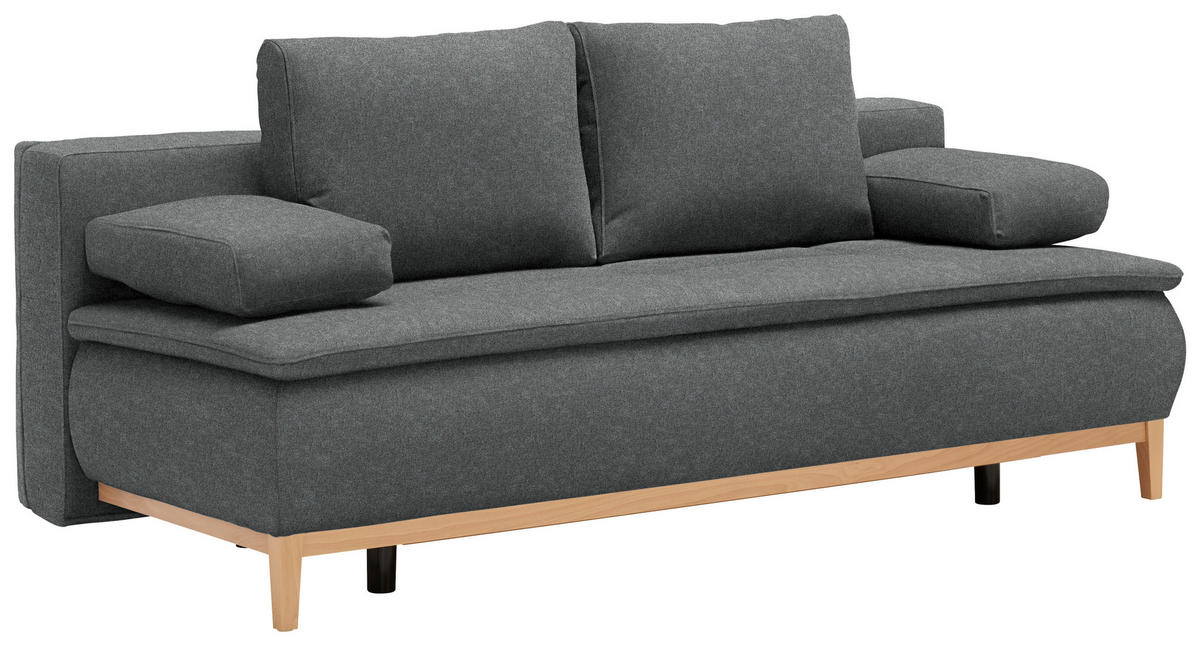 BOXSPRINGSOFA in Webstoff Grau  - Eichefarben/Beige, Design, Holz/Textil (202/78/93/100cm) - Venda