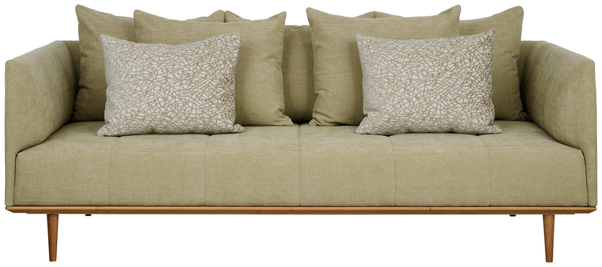BIGSOFA  in Flachgewebe Grün  - Eichefarben/Grün, Design, Holz/Textil (220/77/120cm) - Joka