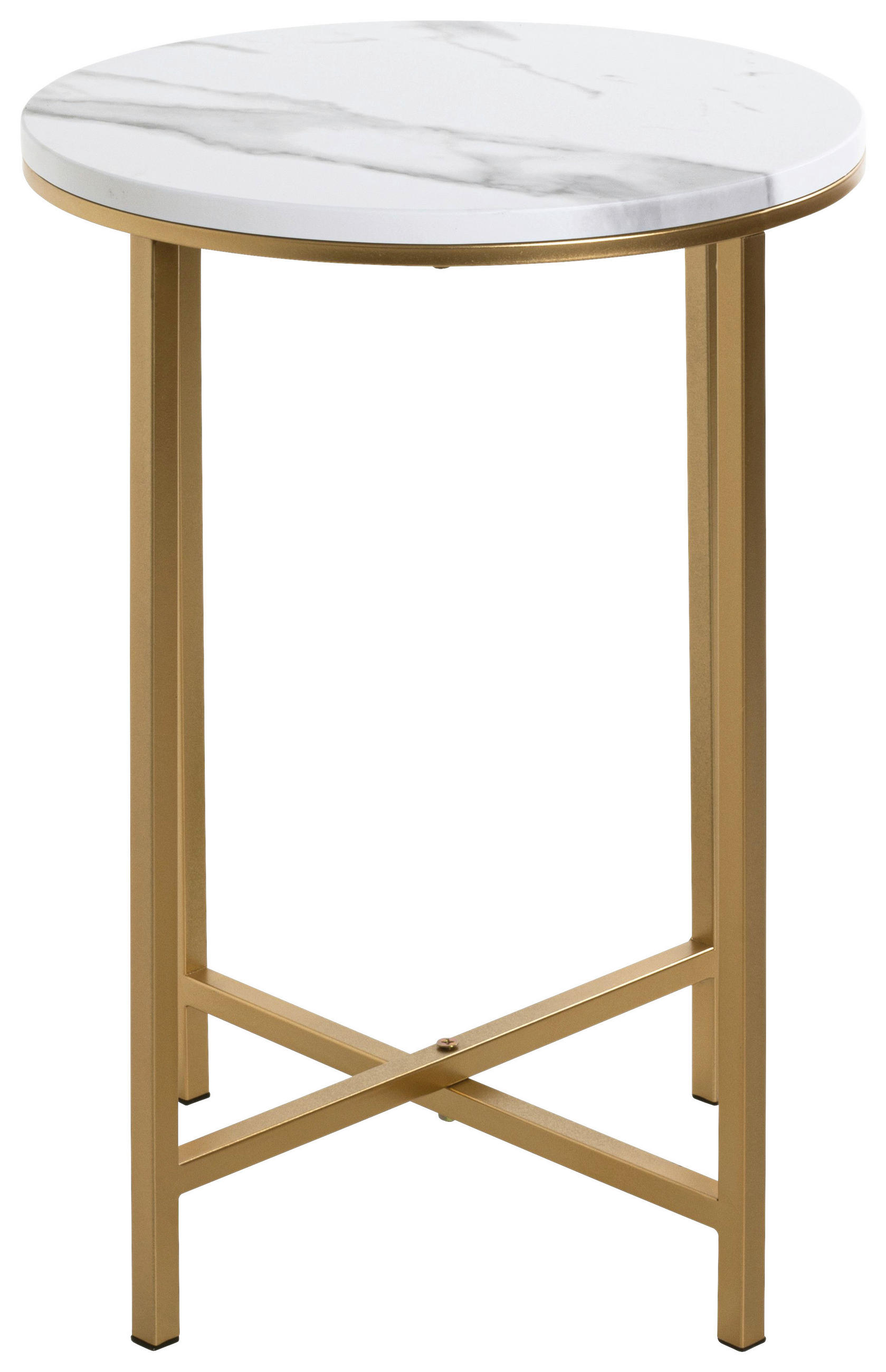 Thumbnail - Beistelltisch, Weiß, Gold, Metall, Holzwerkstoff, Marmoroptik, rund, eckig, X-Form, 39x53x39 cm, Wohnzimmer, Wohnzimmert...