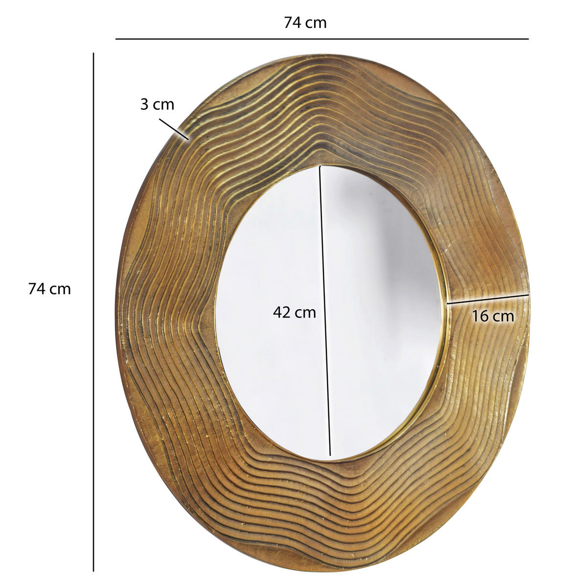 STENSKO OGLEDALO, 74/74/3 cm steklo  - zlate barve, Design, kovina/steklo (74/74/3cm) - MID.YOU