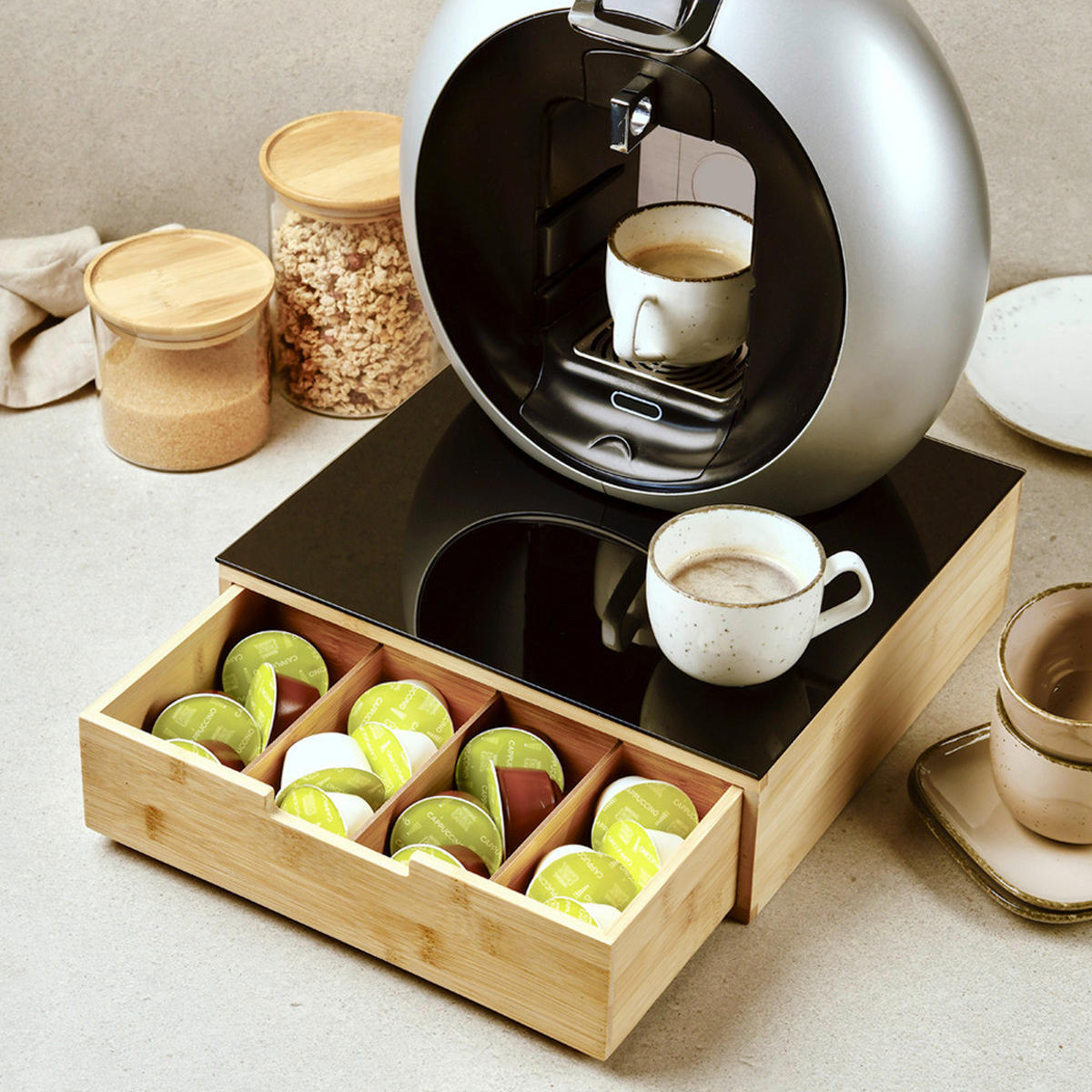 SCHUBLADENBOX    30/31/10 cm  - Schwarz Hochglanz/Naturfarben, Basics, Glas/Holz (30/31/10cm) - Kesper