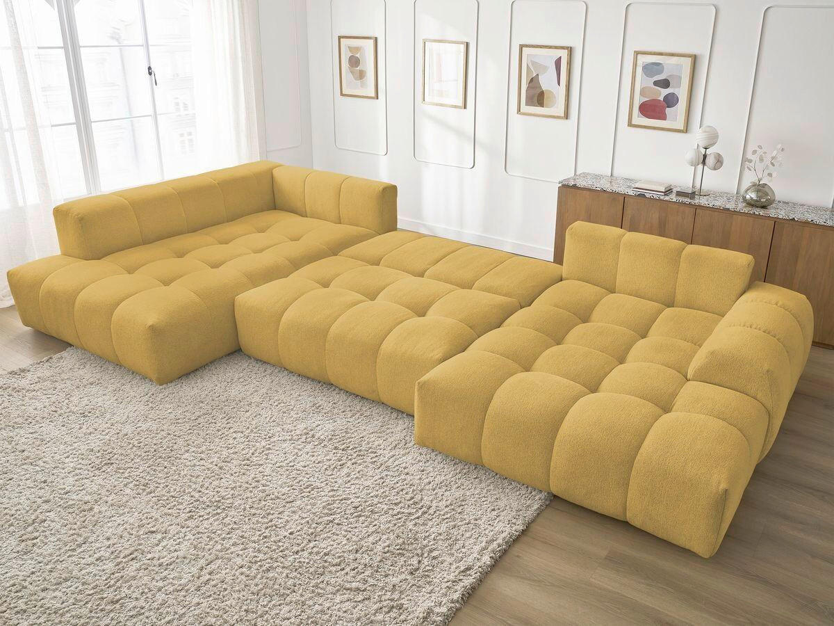 ECKSCHLAFSOFA EVEREST  mit Rücken echt, Armteil links, Armteil rechts Flachgewebe Gelb  - Gelb/Schwarz, MODERN, Kunststoff/Textil (212/423/198cm)