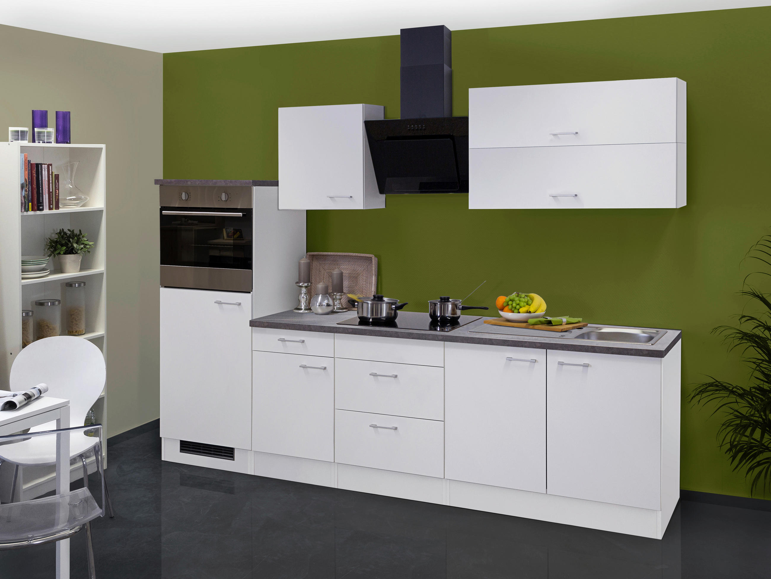 KÜCHENBLOCK 270 cm in Weiß - Graubraun/Alufarben, KONVENTIONELL, Holzwerkstoff/Kunststoff (270cm) - FlexWell