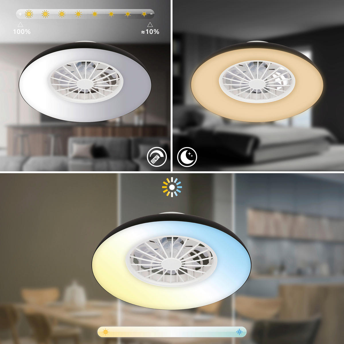 Deckenleuchte mit Ventilator 48,5/16 cm  - Schwarz/Weiß, Design, Kunststoff (48,5/16cm)