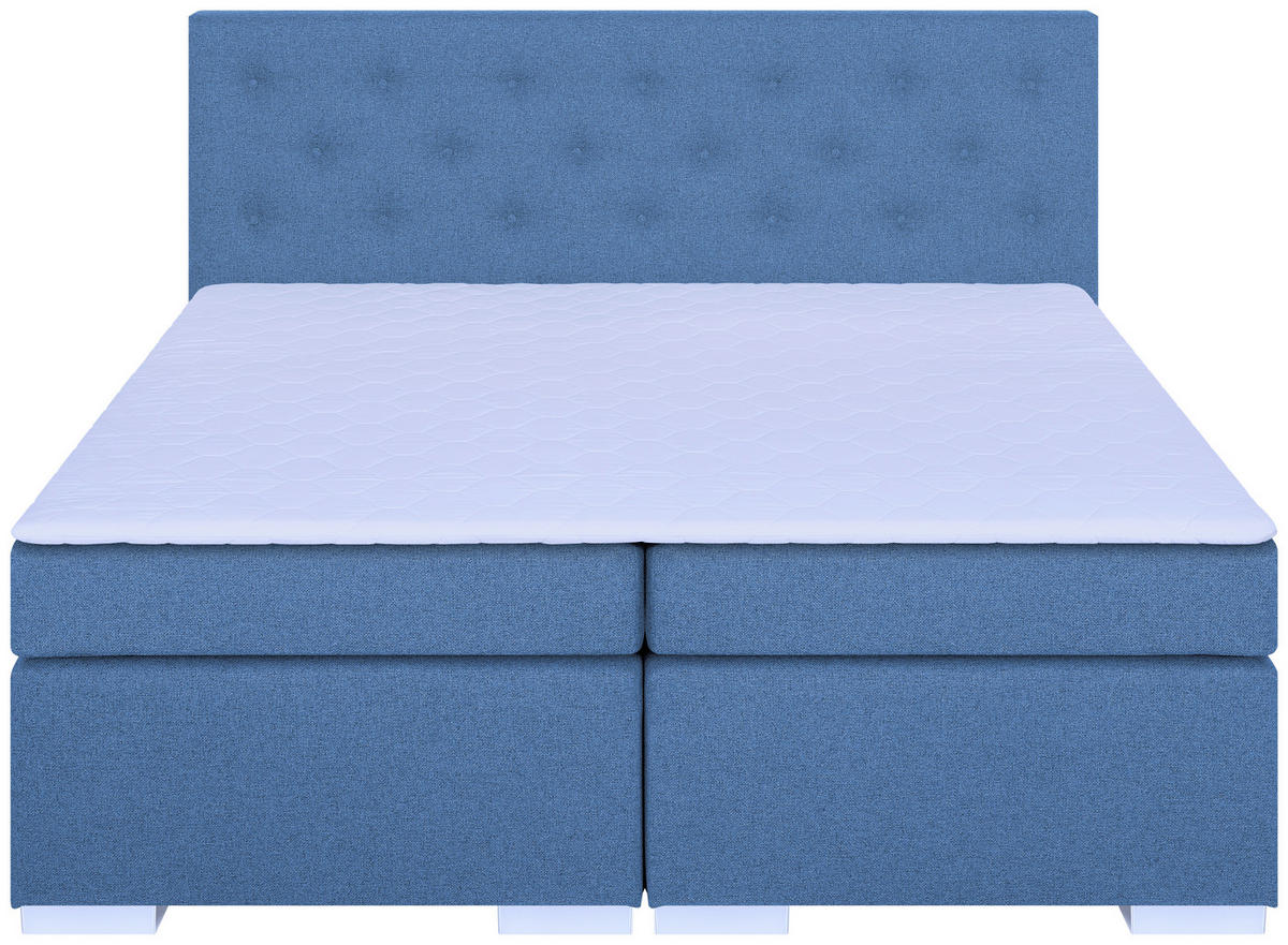 BOXSPRINGBETT 180/200 cm,  in Blau, Topper, Matratzen, H3 = fest  - Chromfarben/Blau, MODERN, Holzwerkstoff/Textil (180/200cm) - MID.YOU