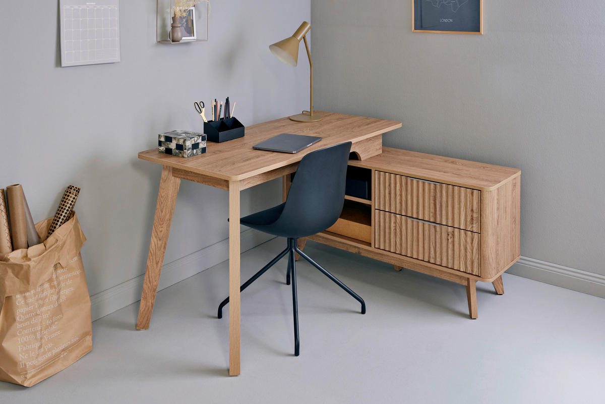 ECKSCHREIBTISCH 148/120/76,20 cm  in Eichefarben  - Eichefarben/Silberfarben, MODERN, Holzwerkstoff/Metall (148/120/76,20cm) - Livetastic