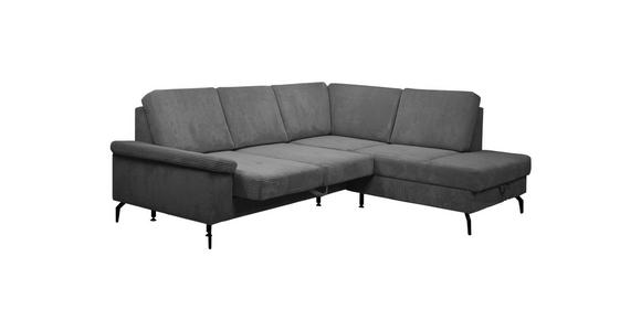 ECKSOFA Anthrazit Velours Bettkasten, Sitzvorzug  - Anthrazit/Schwarz, KONVENTIONELL, Textil/Metall (253/206cm) - Venda