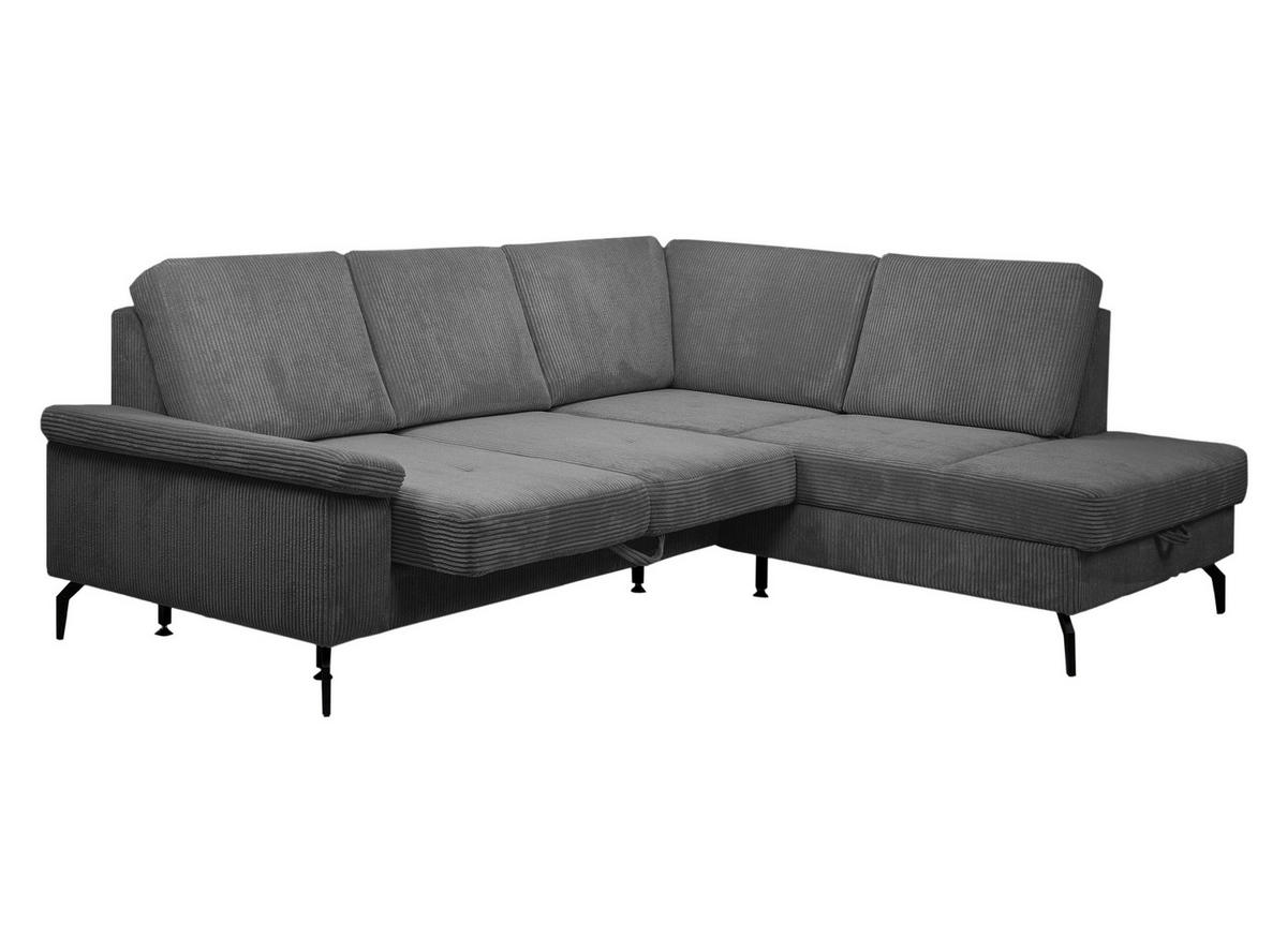 ECKSOFA Anthrazit Velours Bettkasten, Sitzvorzug  - Anthrazit/Schwarz, KONVENTIONELL, Textil/Metall (253/206cm) - Venda
