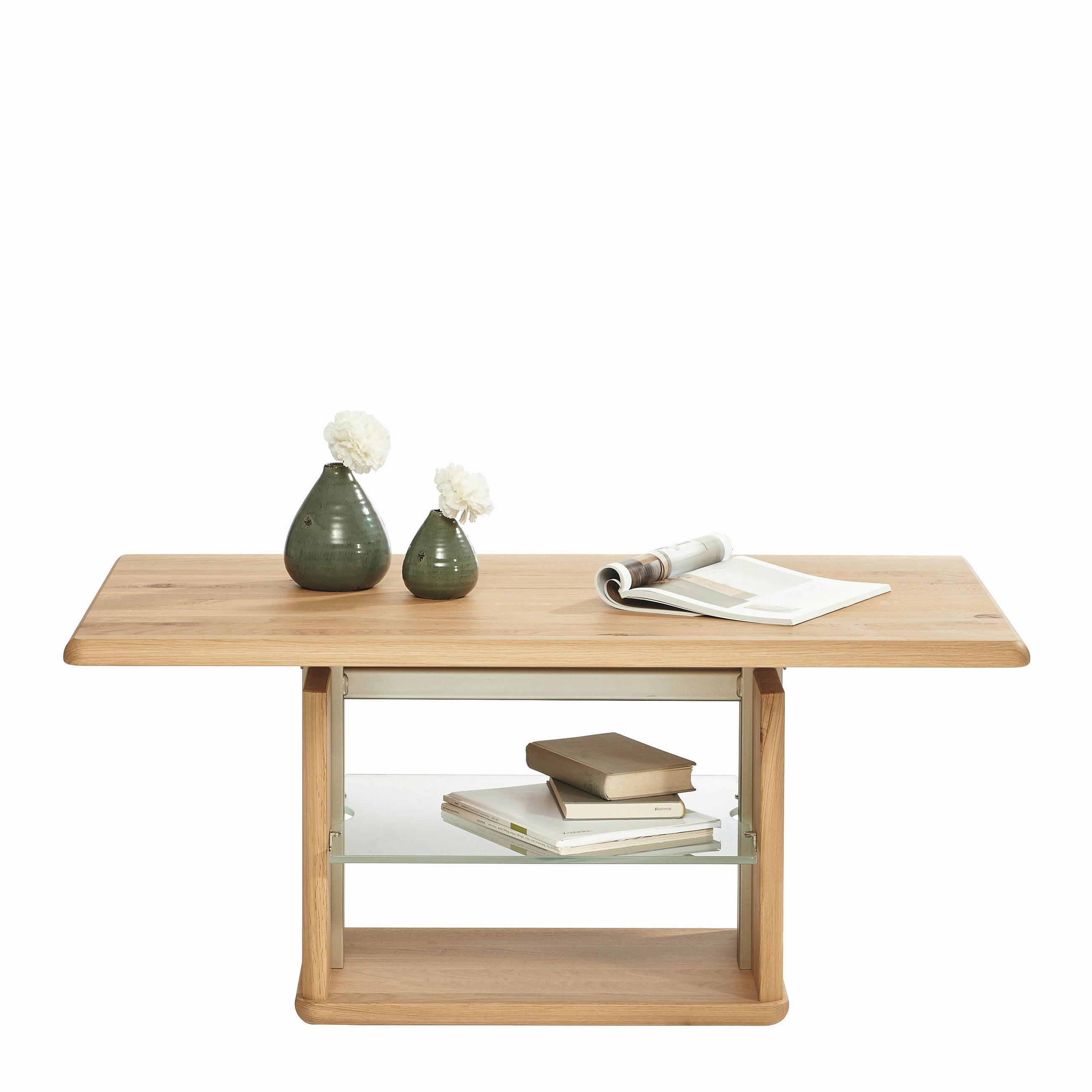 COUCHTISCH in Holz, Metall, Glas 110/65/50-69 cm  - Wildeiche, Design, Glas/Holz (110/65/50-69cm) - Linea Natura
