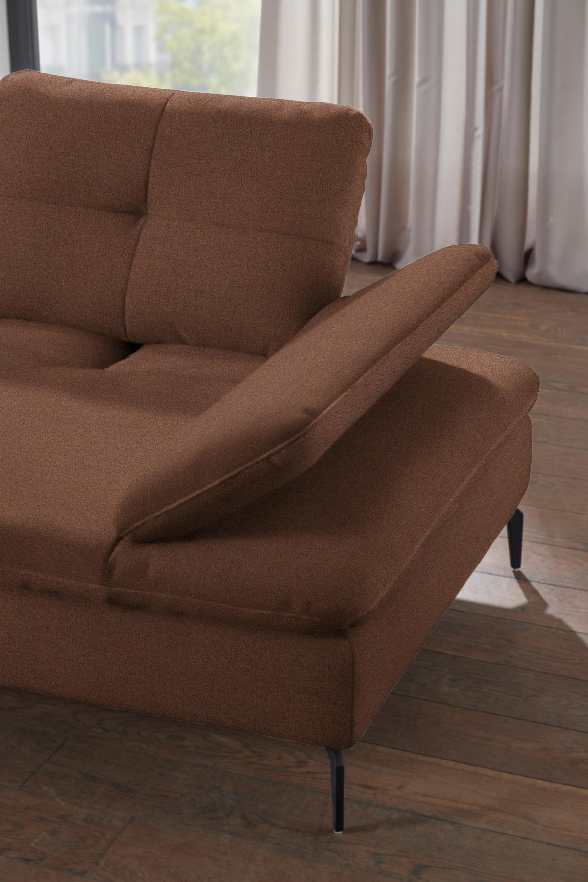 ECKSOFA in Flachgewebe Braun  - Schwarz/Braun, Design, Textil/Metall (157/344cm) - Chilliano