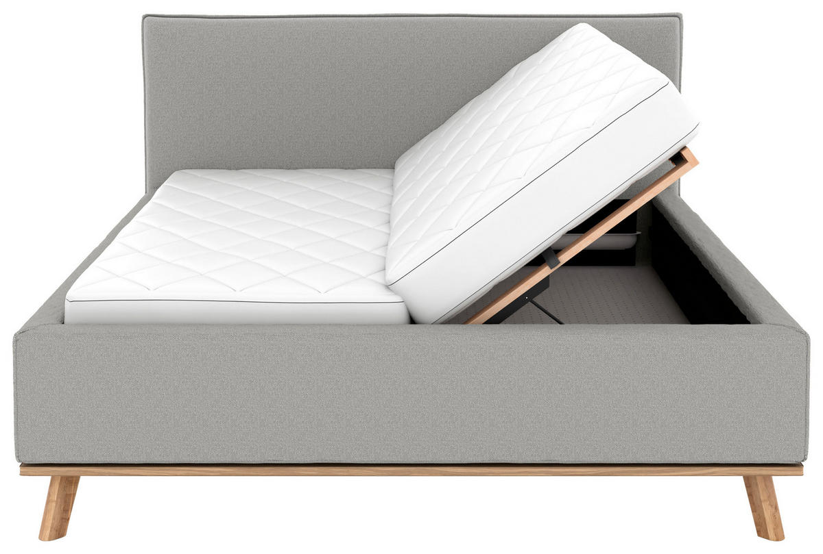 POLSTERBETT 160/200 cm,  in Hellgrau, Matratze, Lattenrost, Bettkasten, H2 + H2 = mittel  - Eichefarben/Hellgrau, Design, Holz/Textil (160/200cm) - Musterring