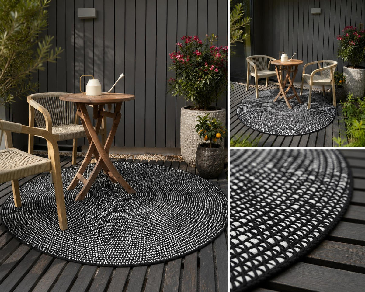 TEPPICH  Wohnzimmer 150 cm Schwarz, Weiß rund  - Schwarz/Weiß, Trend, Textil (150cm)
