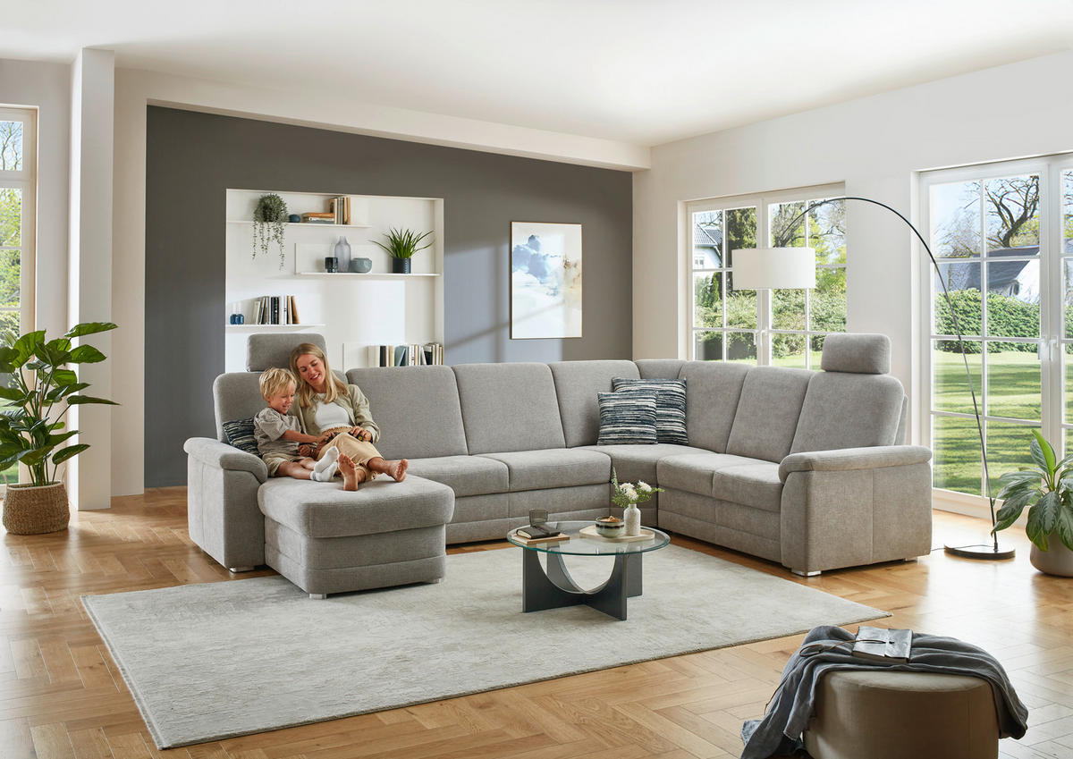 WOHNLANDSCHAFT  in Chenille Hellgrau  - Hellgrau/Alufarben, KONVENTIONELL, Holz/Textil (160/329/235cm) - Beldomo Comfort