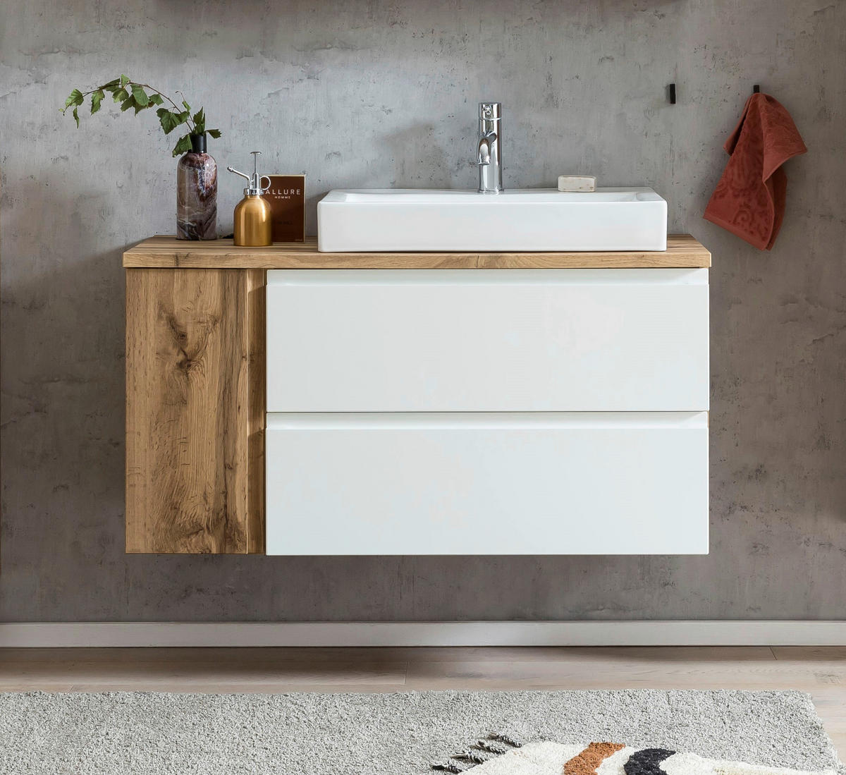 WASCHTISCHKOMBI 105 cm  - Weiss/Eiche Wotan, Modern, Keramik/Holzwerkstoff (105cm) - Held