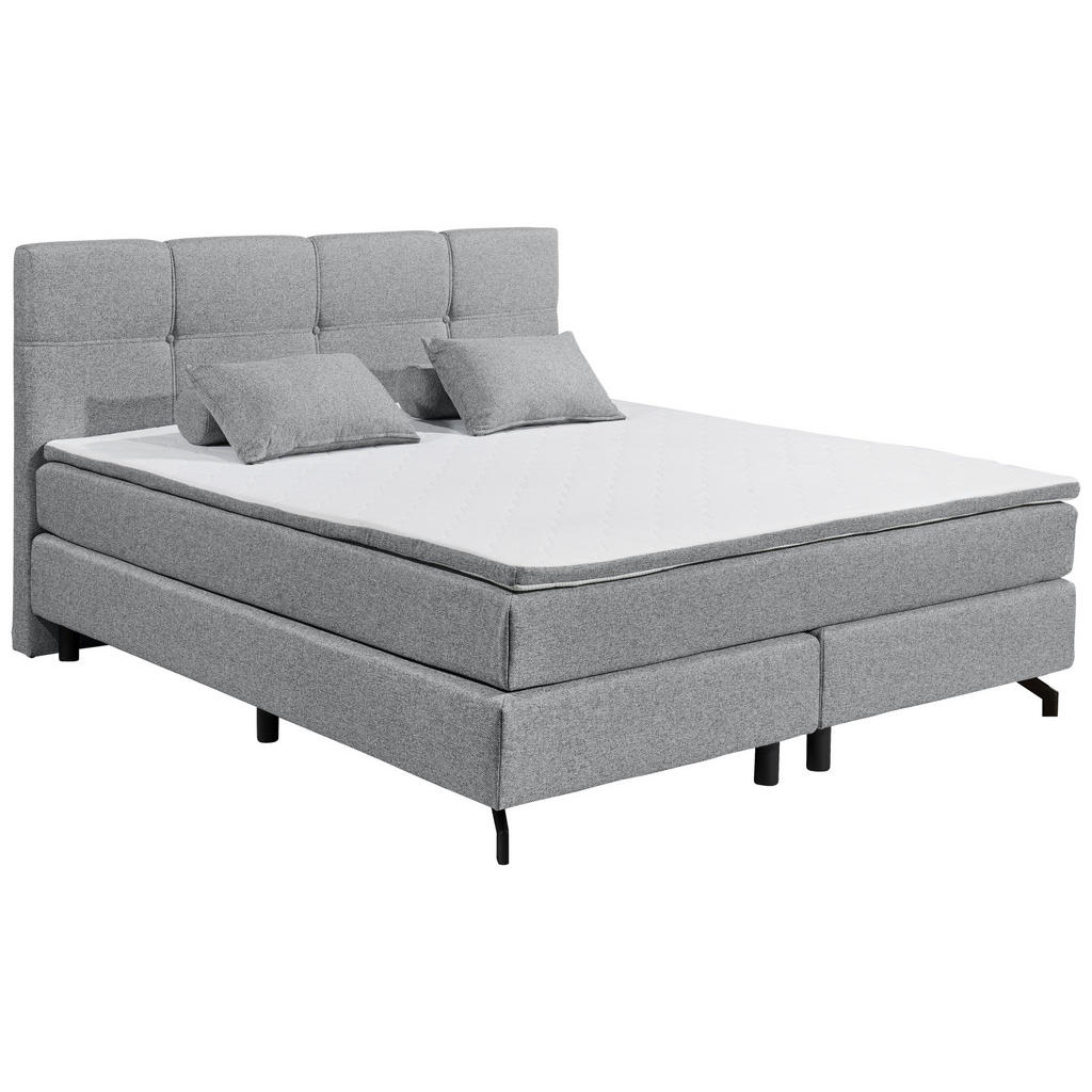Thumbnail - Mid.you Boxspringbett, Grau, Textil, H2, Höhe ca. 18 cm, 180x200 cm, gepolstertes Kopfteil, Federkernmatratze, Topper du...