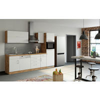 KÜCHENBLOCK 270 cm   in Weiss, Eiche Wotan  - Chromfarben/Weiss, Modern, Holzwerkstoff/Metall (270cm) - Held