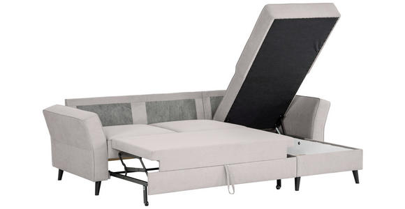 ECKSOFA in Velours Hellgrau  - Hellgrau/Schwarz, KONVENTIONELL, Holz/Textil (244/159cm) - Carryhome