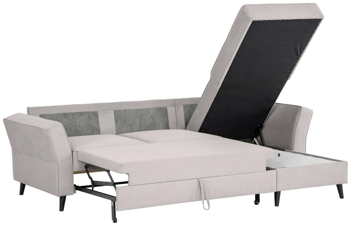 ECKSOFA in Velours Hellgrau  - Hellgrau/Schwarz, Konventionell, Holz/Textil (244/159cm) - Carryhome