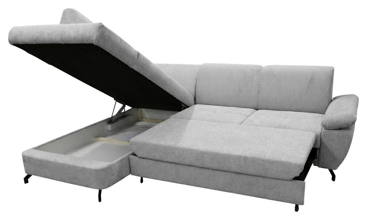 ECKSOFA CORA in Chenille Hellgrau  198/261 cm  - Hellgrau/Schwarz, Design, Textil/Metall (198/261cm) - MID.YOU
