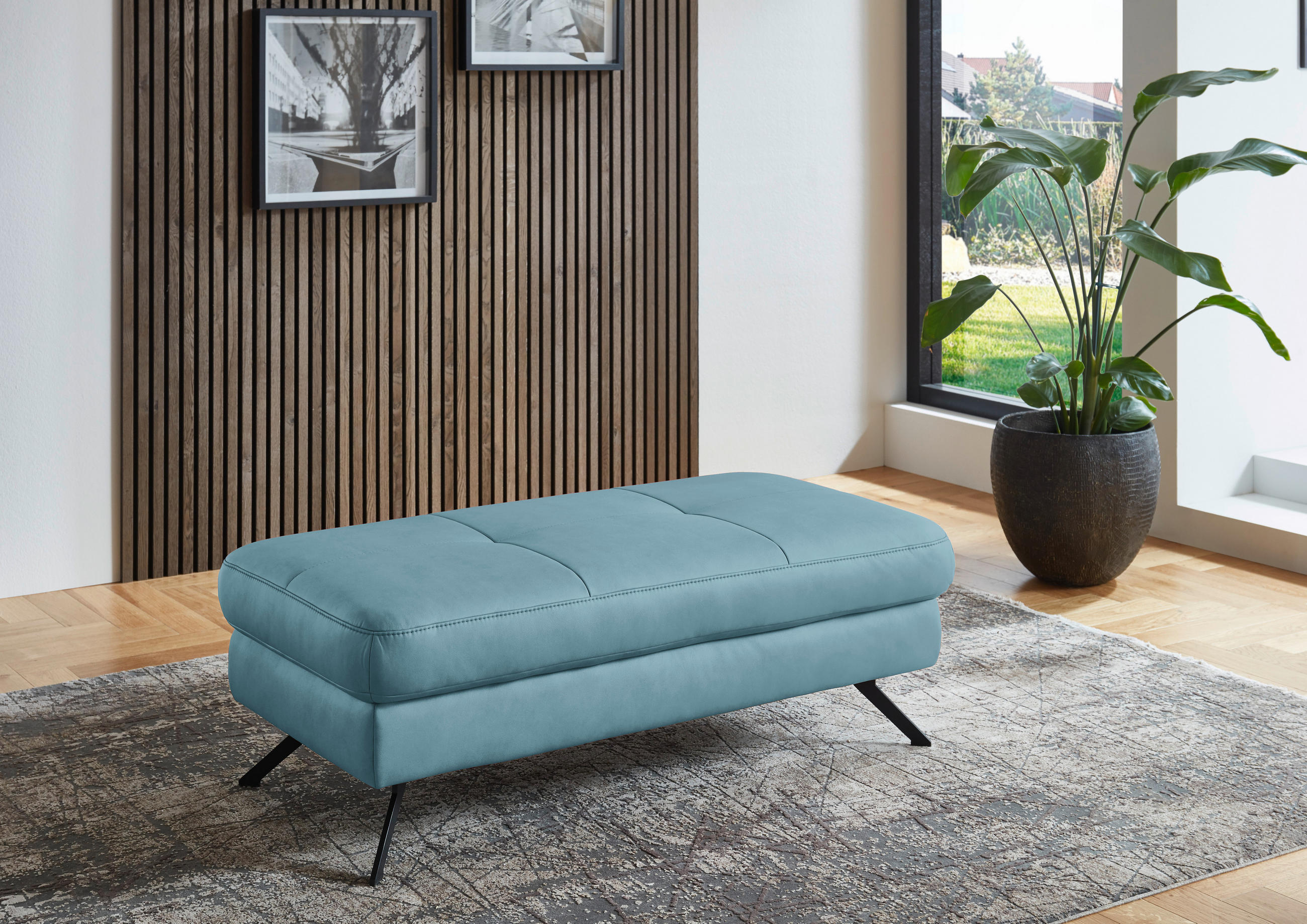 HOCKER in Textil Blau  - Blau/Schwarz, Design, Textil/Metall (130/47/65cm) - Beldomo System