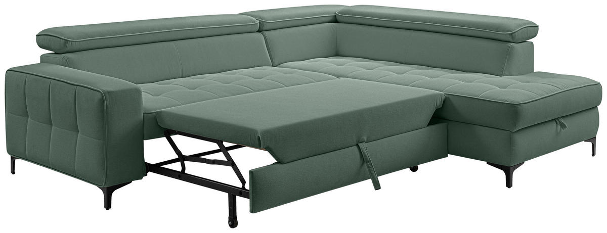 ECKSOFA  in Struktur Mintgrün  251/203 cm  - Schwarz/Mintgrün, Design, Textil/Metall (251/203cm) - MID.YOU