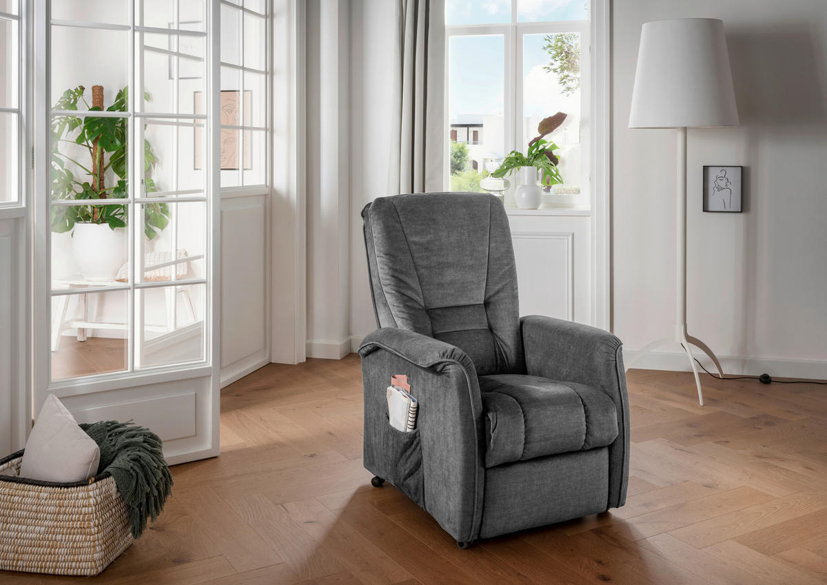 FERNSEHSESSEL in Velours Dunkelgrau  - Dunkelgrau/Schwarz, Design, Kunststoff/Textil (77/107/88cm) - Livetastic
