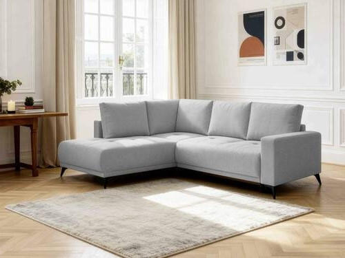ECKSOFA RAFAEL Hellgrau Struktur Rückenkissen, Bettkasten  - Hellgrau/Schwarz, Design, Textil/Metall (218/269cm) - P & B